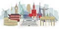 Panorama of world architectural landmarks, vector detailed color illustration for design.